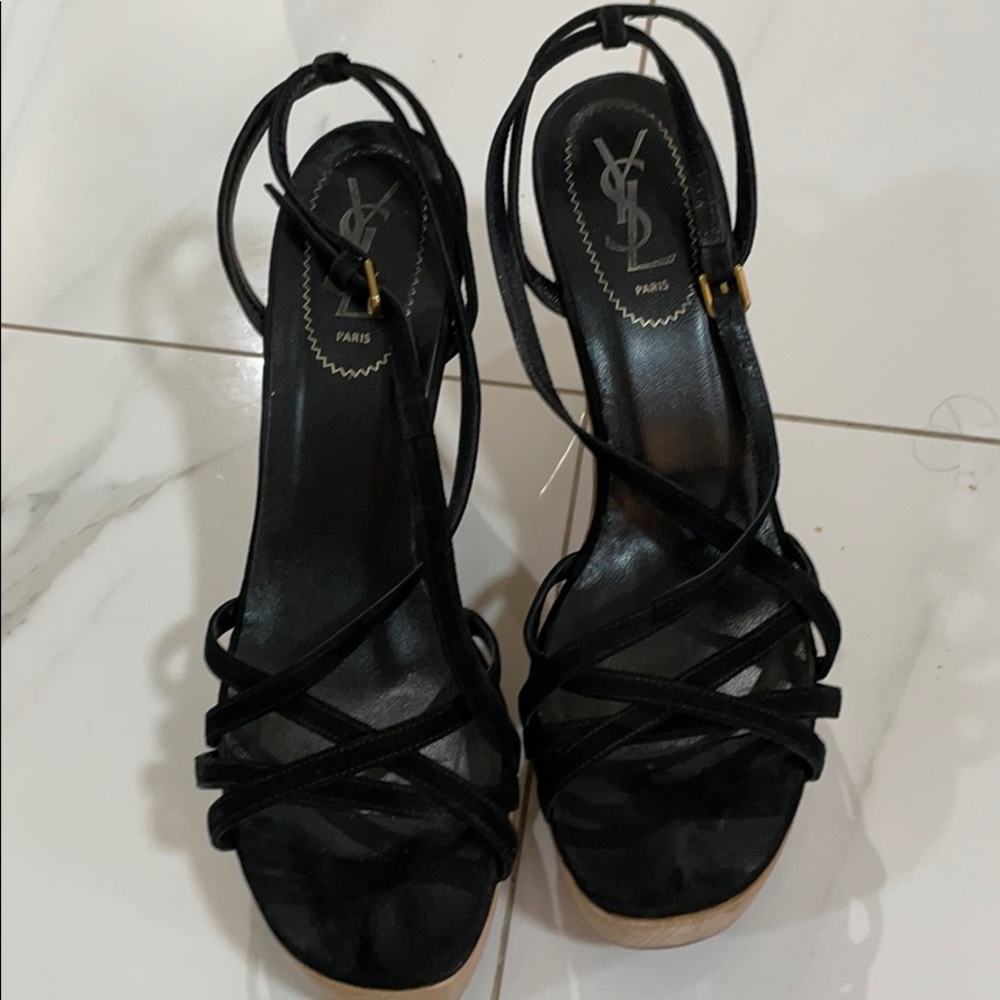 YSL rive gauche black suede platform sandals 41